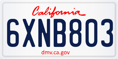 CA license plate 6XNB803