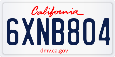 CA license plate 6XNB804