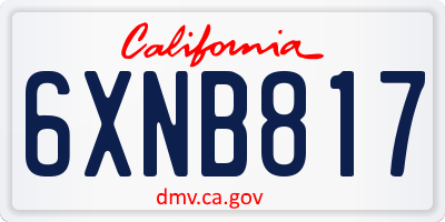CA license plate 6XNB817