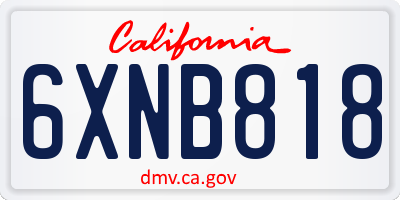 CA license plate 6XNB818