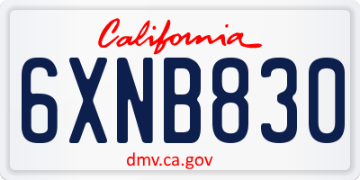 CA license plate 6XNB830
