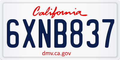 CA license plate 6XNB837