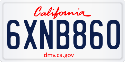 CA license plate 6XNB860