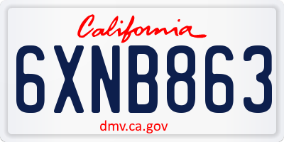 CA license plate 6XNB863