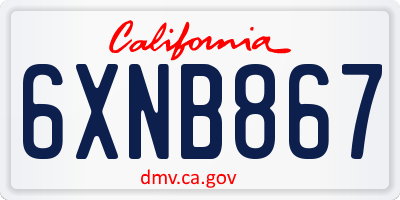 CA license plate 6XNB867