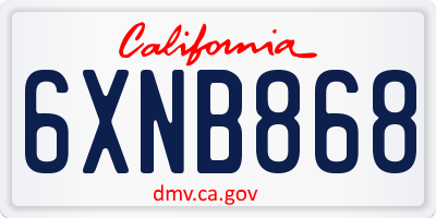CA license plate 6XNB868