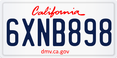 CA license plate 6XNB898