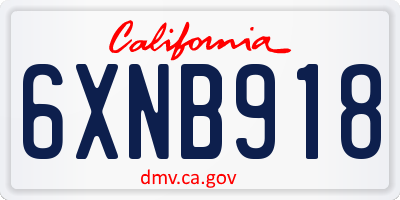 CA license plate 6XNB918
