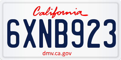 CA license plate 6XNB923