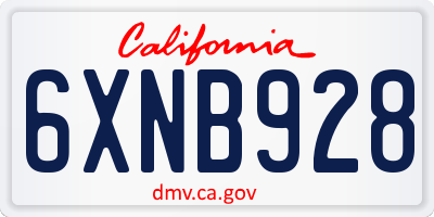 CA license plate 6XNB928