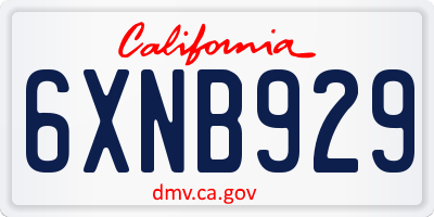 CA license plate 6XNB929