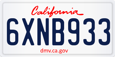 CA license plate 6XNB933
