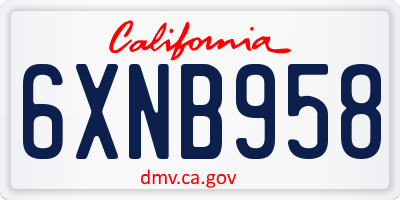 CA license plate 6XNB958