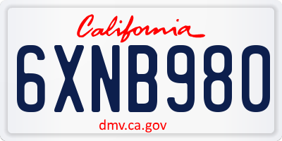 CA license plate 6XNB980