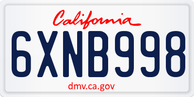 CA license plate 6XNB998
