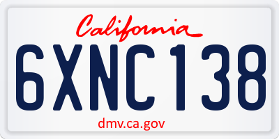 CA license plate 6XNC138