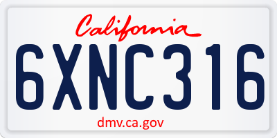 CA license plate 6XNC316