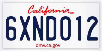 CA license plate 6XND012