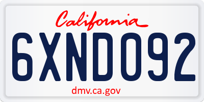 CA license plate 6XND092