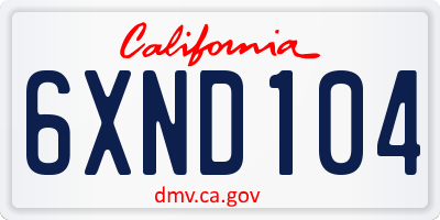 CA license plate 6XND104