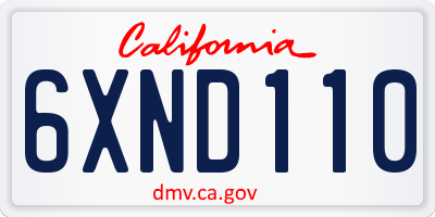 CA license plate 6XND110
