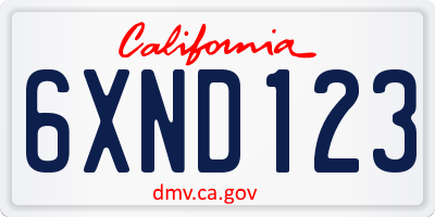 CA license plate 6XND123