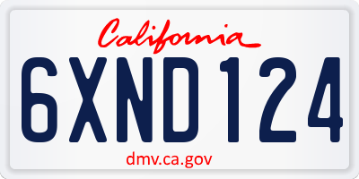 CA license plate 6XND124