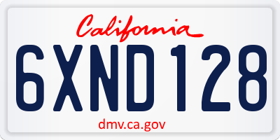 CA license plate 6XND128