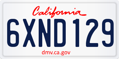 CA license plate 6XND129
