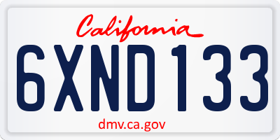 CA license plate 6XND133
