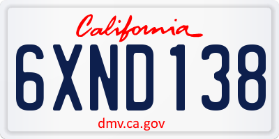CA license plate 6XND138