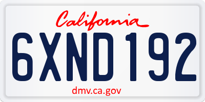 CA license plate 6XND192