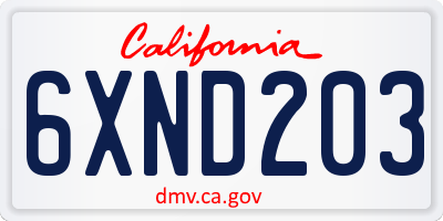 CA license plate 6XND203