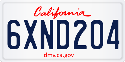 CA license plate 6XND204
