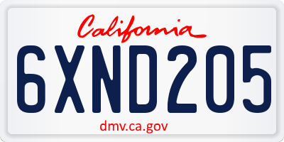CA license plate 6XND205