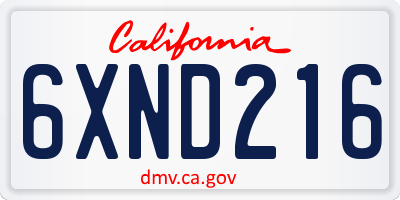 CA license plate 6XND216