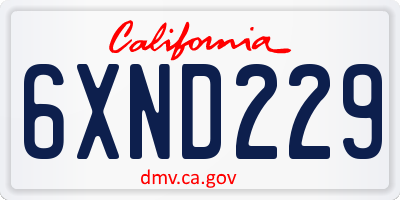 CA license plate 6XND229