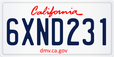 CA license plate 6XND231