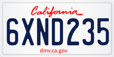 CA license plate 6XND235