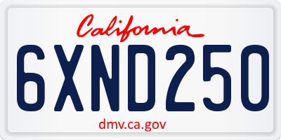 CA license plate 6XND250
