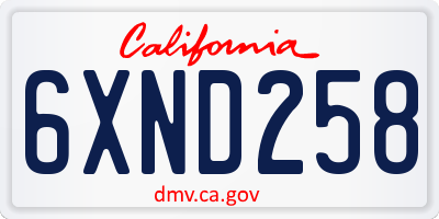 CA license plate 6XND258