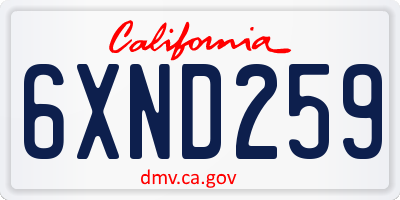 CA license plate 6XND259