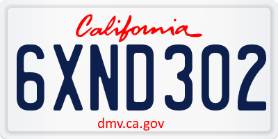 CA license plate 6XND302