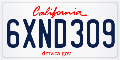 CA license plate 6XND309