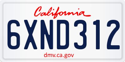 CA license plate 6XND312