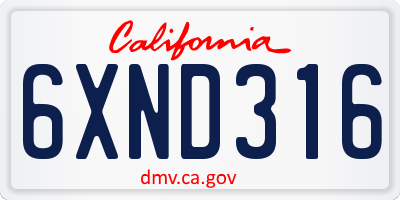 CA license plate 6XND316