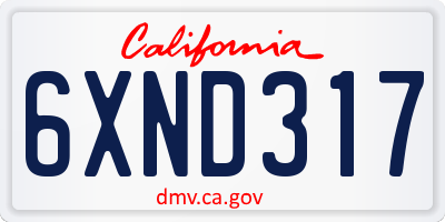 CA license plate 6XND317