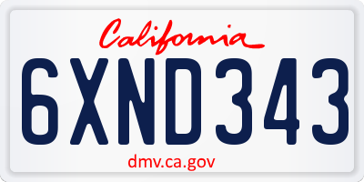 CA license plate 6XND343