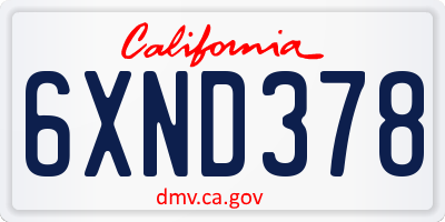 CA license plate 6XND378