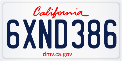 CA license plate 6XND386